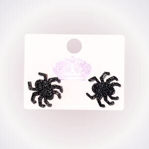 Spooky Black Glitter Spider Earrings | Sz OS, NWOT